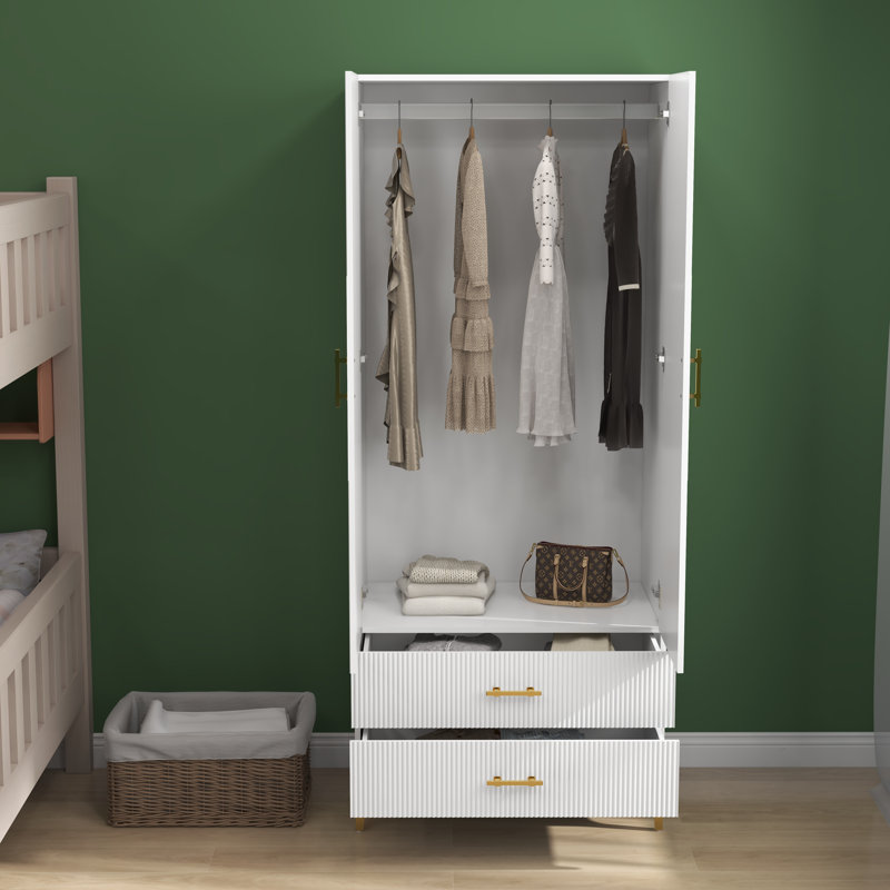Mercer41 Rahmeir 2 Door 2 Drawers, White Armoires, Wardrobe